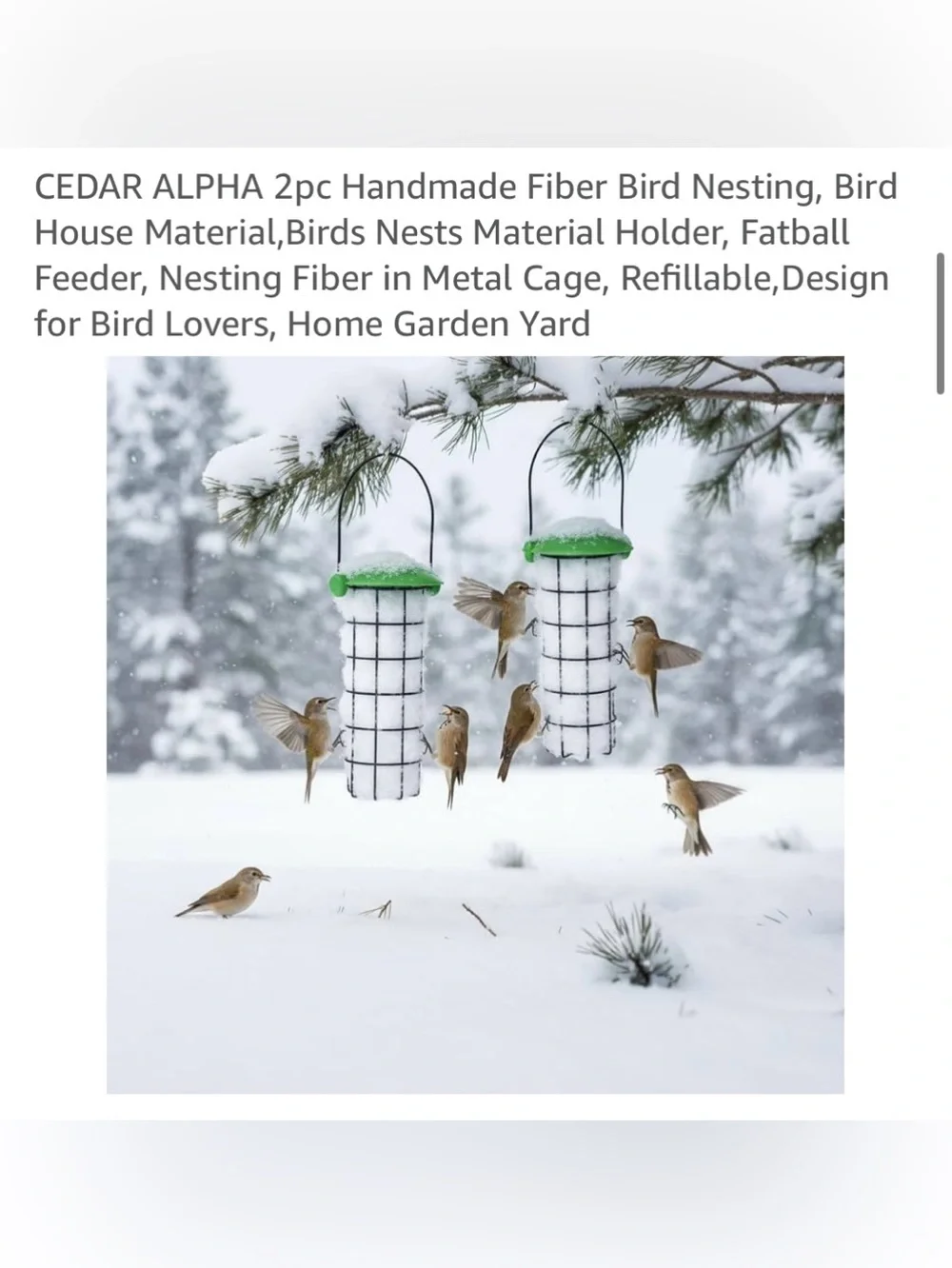Fiber Bird Nesting Feeder with Green Top — 2-Pack